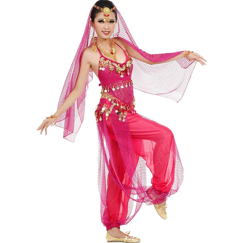Women's Belly Dance Costume Set Indian Dance Performances Outfit, pink