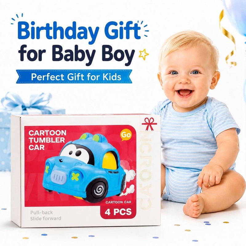 4 Pack Inertial Push Pull Car Toys for Baby Boy
