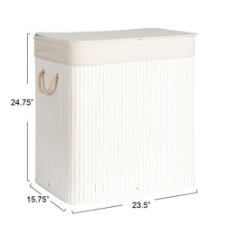 Household Essentials Bamboo Double Laundry Hamper with Rope Handles, 39-Gallons, White