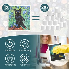 HBYDO Swedish Dish Cloth for Kitchen,6 Pack Reusable Paper Towels with 3 Clips,Strong Absorbent Biodegradable Cellulose Sponge Dish Cloths for Kitchen Bathroom Counters Washing Dishes (Cat Pattern)