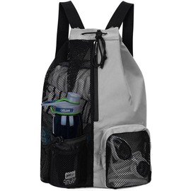 Bolsas de malla para natación, Mochila de malla con cordón para natación bolsillos húmedos para almacenamiento la playa, natación deportes gimnasio equipamiento de natación (gris)