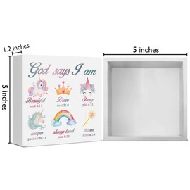 Unicorn Rainbow Girls Room Decor God Says I Am Unicorn Wooden Box Sign, Inspirational Christian Gift for Girl Kids Bedroom Nursery Shelf Desk Table