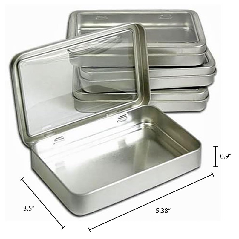 Clear Top Metal Tin Box 7oz Plain Silver Hinged Blank