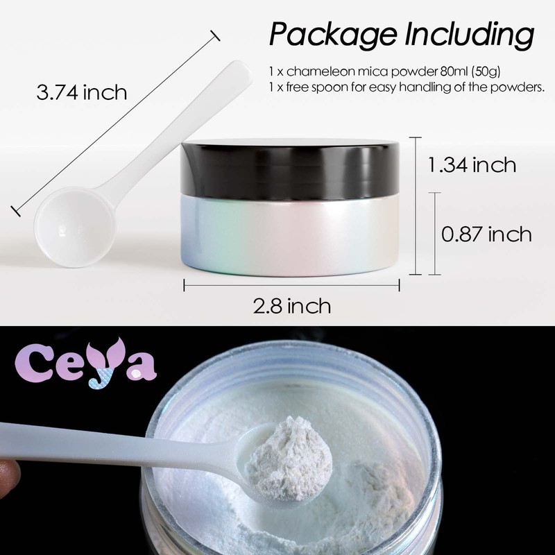 Ceya Chameleon Mica Powder, 1.8oz/ 50g Mermaid Chrome Nail Powder,