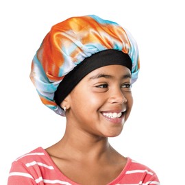 Red by Kiss Kids Satin Bonnet with Wide Band, Sleep Cap for Kids, Bonnet for Boys and girls (Orange/Blue)