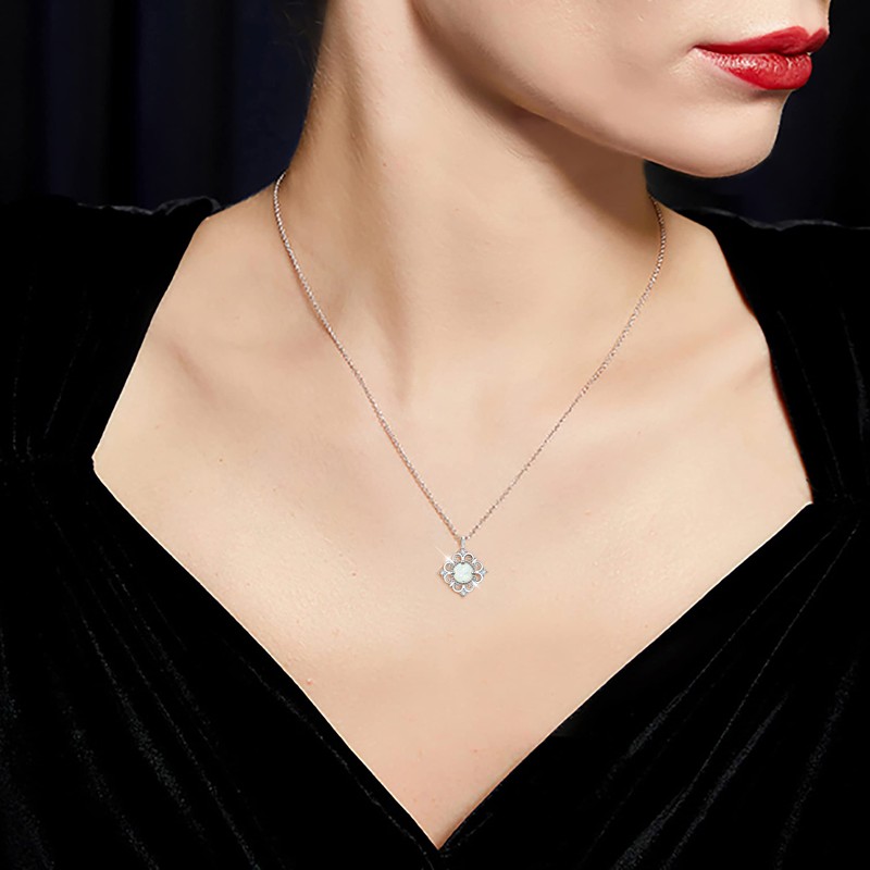 KristLand Opal Necklace 925 Silver Necklace Delicate Baroque White Opal