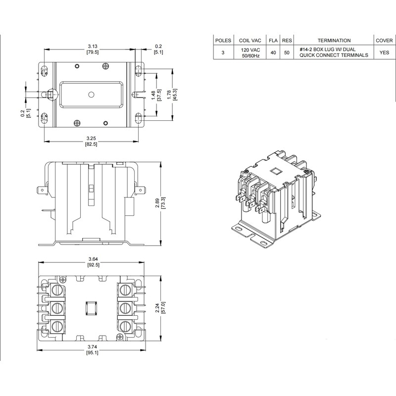 SunLee 3 Pole 40 Amp contactor 120V coil UL DP