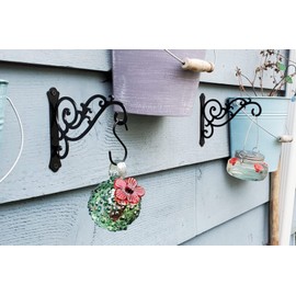 HongKim 2 Pieces 6-Inch Outdoor Indoor Small Decorative Iron Wall Hooks for Hanging Lanterns Solar Lights Hummingbird Feeders Wind Chimes Hangers, Black