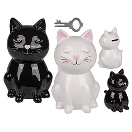 OOTB Ceramic Money Box with Lock # 78/4147 Cat Approx. 16 cm Black