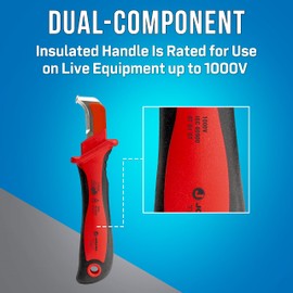 Jonard Tools KN-200INS 1000V Insulated Sheathing Knife for Cable & Duct Slitting and Dismantling, VDE Certified - Ideal for Electricians and Telecom Use