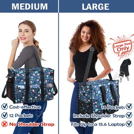 ABAMERICA Nurse Bags for Work Nursing Bag Multiple Pockets Waterproof Organizing Zip Top Clinical Bag for Nursing Students, B14- Nurse Navy Heart Floral, Medium