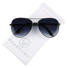 ShadyVEU Classic Retro UV400 Metal Frame Oversized Aviator Mirrored Adjustable Mens Womens Sunglasses (Silver Frame/Black Lens, 155)