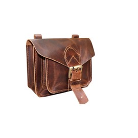 american blue Vintage Genuine Goat Leather Motorcycle Bag 2 Strap Buckle Closure Brown Tool Bag Quick Release Reinforced Handlebar Fork Leather Bike Bag (Hide Elegance)