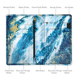 Fintie Server Book Organizer with Zipper Pocket, Pu Leather Restaurant Guest Check Presenters Card Holder for Waitress, Waiter, Bartender *Sandy Wave