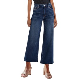 Genleck Women's Wide Leg Jeans – Trendy Cropped Loose Jeans High Waisted Stretchy Capri Denim Pants Baggy Trousers 2024(Cetacean Blue, 10)