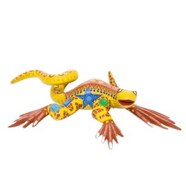 NOVICA Multicolor Animal Themed Wood Alebrije Sculpture, Rainbow Iguana'