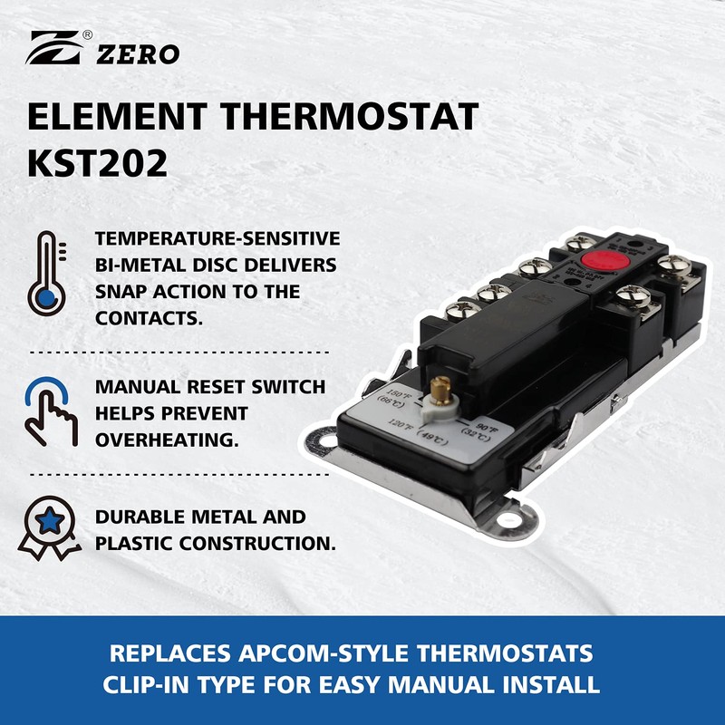 Zero KST202 Single Element Electric Thermostat,Water Heater Thermostat,Single Throw，UL Certification,Black