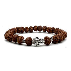 Cultivate Inner Peace: Handmade 5 Mukhi Rudraksha & Buddha Head Bracelet (8mm) - Root Chakra Balance & Universal Birthstone
