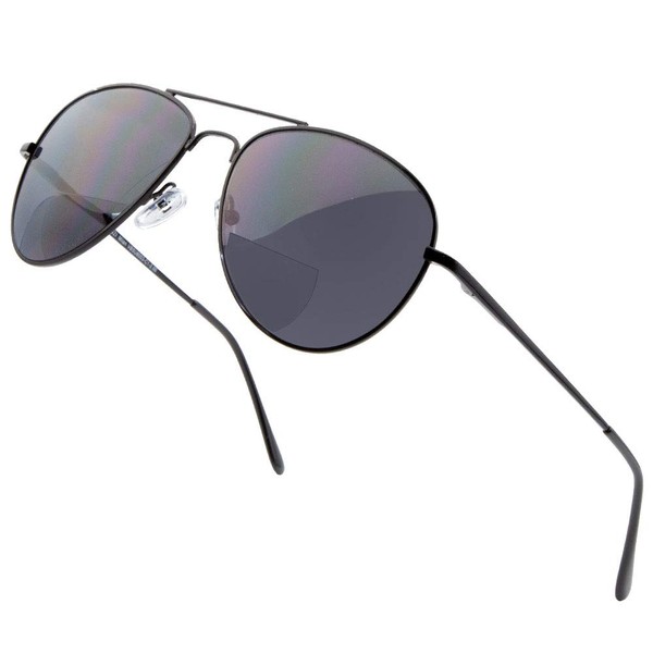 VITENZI Bifocal Sunglasses for Men and Women Aviator Reading Sun Tinted Glasses with Readers - Milan in Black 2.75