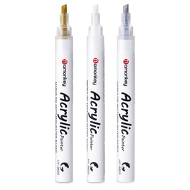 Elegirme 白ペン 金銀白 マーカー チゼル 4mm 3本 耐水 水性 アクリルペン ハイライトペン イラスト 手書きPOP 漫画ペン 布 石 セラミック ガラス 木材 金属用
