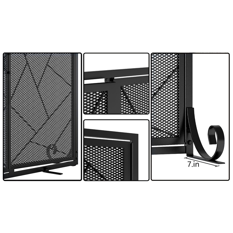 Fire Beauty Fireplace Screen with Hinged Doors Cast Iron Border