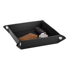 Luxspire Valet tray, PU Leather Tray, Catchall Tray, Men Women Jewelry Key Tray, Desk Storage Plate for Key Coin Phone Jewelry Wallet, Small Size - Black