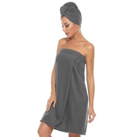 ROSYLINE Bath Towel for Women Towel Wrap with Hair Drying&Adjustable Closure Grey L