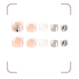 Resweky 24 stücke Rosa Nude Falsche Nägel Französisch Quadrat Kurz Fake ToeNails Kristall Glossy Press on Toe Nail Tips für Frauen und Mädchen
