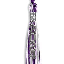 Endea Graduation Mixed Triple Color Tassel with Silver Stacked Date Drop (Purple/Silver/White, 2024)