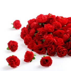 SITUMEIZI 100 Pcs 1.3 inches Mini Red Rose Head Red Roses Artificial Flowers for Home Wedding Bouquet Flower Wall Garden DIY Party Birthday Decor