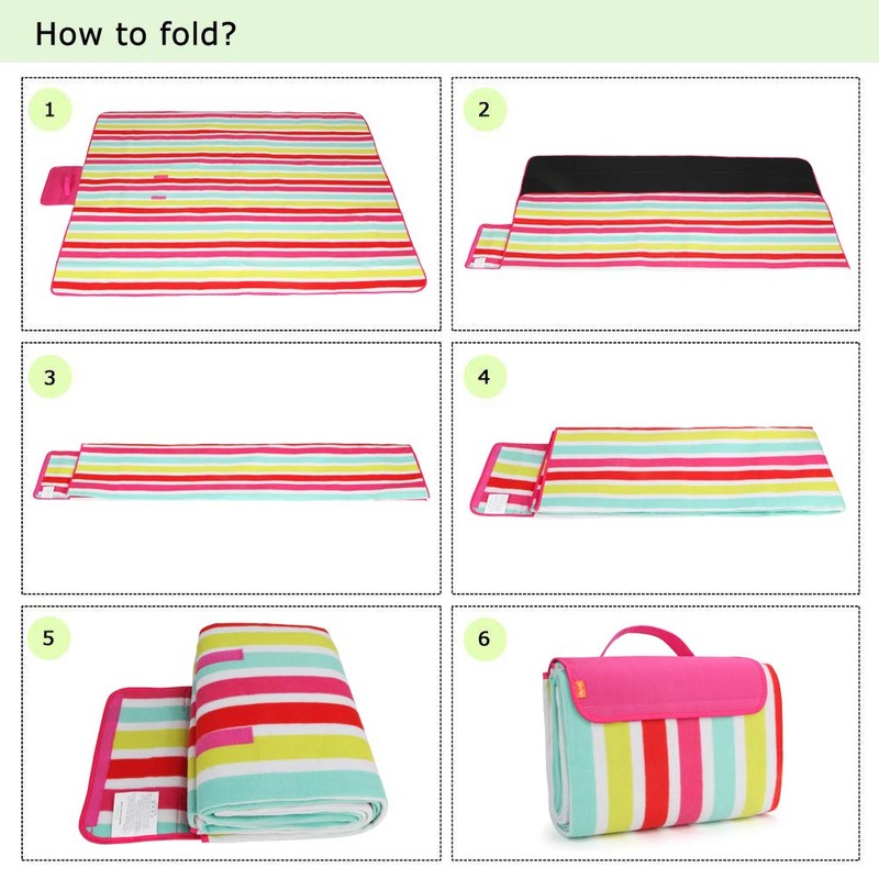Yodo Outdoor Picnic Blanket Water-Resistant for Camping Hiking Festivals,Rose Stripe