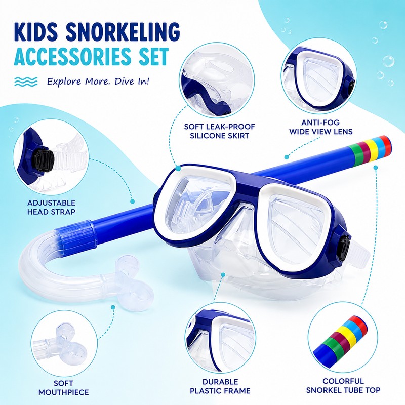 Kids Snorkel Mask Set Ages 3–8 – Anti-Fog Swimming Goggles