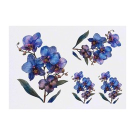 4 x 'Blue Orchids' Temporary Tattoos - Water Resistant, Skin-Safe, Non-Toxic Transfers, Mixed Sizes (TO00076482)