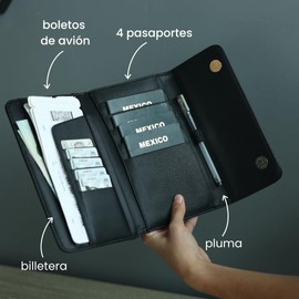 Portapasaporte Familiar 4 Pasaportes – Cartera de Viaje para Familias – Organizador de Pasaportes, Visas, Boletos y Dinero – Porta Pasaporte The Traveller