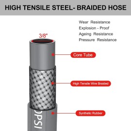 Heliwoo 10FT 3/8" Pressure Washer Hose 4800PSI Flexible Wire Power Washer Hose