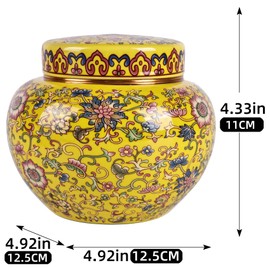 XINGYAN Chinoiserie Enamel Ginger Jar with Twist Lid, Round Design, Available in Blue, Yellow, Red - Chinese Porcelain-Inspired Design (Round Yellow)