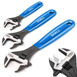 Shall 3-Piece Adjustable Wrench Set, 10/8/6 Inch Cr-V Steel Wrench with Cushion Grip,Navy Blue, Laser-Etched for Home, Garage, Workshop and DIY