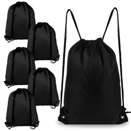 COIDEA Drawstring Backpack 6Pcs Drawstring Gym Bags Black Drawstring Bags Drawstring Backpack for Sports, Gym, Travel, Swimming, Beach (Black)