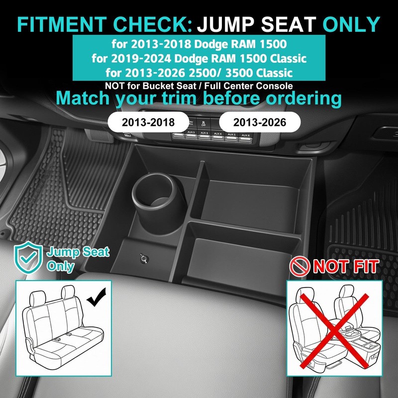 Center Console Floor Organizer for 2013-2018 Dodge Ram 1500 &