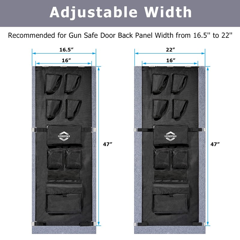 RAYMACE Gun Safe Door Panel Organizer 16.5W*47H, Adjustable Width to