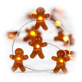 Christmas Festival String Lights, Impress Life Gingerbread Man Cookies 10 ft Copper Wire 40 LEDs with Dimmable Remote for House Bedroom Decorative, Wedding, Home, Covered Outdoor, Indoor DIY Parties