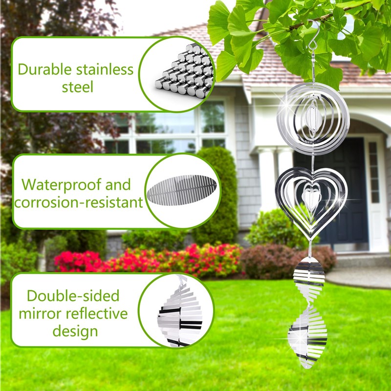 3 Sets Bird Frighten Devices for Outside, 3D Reflective Stainless