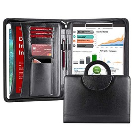 Darolin Zippered Leather Padfolio Portfolio with [Hidden Handle] and [Clipboard], Business Conference Portfolio Organizer Notepad Folder, Portfolio Bag, Portfolio Padfolio for Women/Men (Black)