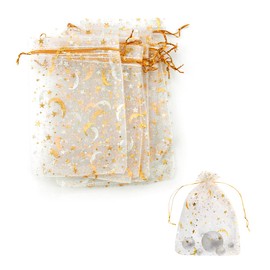 Lotsdonxia 30-Piece Organza Gift Bags with Drawstring – 10x15cm Star and Moon Mesh Jewellery Pouches for Weddings, Parties, and Festivals (White)