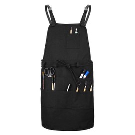 MyLifeUNIT Artist Apron, Adjustable Painting Apron with 10 Pockets for Arts and Craft, Black Canvas Pottery Apron for Women Men (Shoulder Straps Apron)