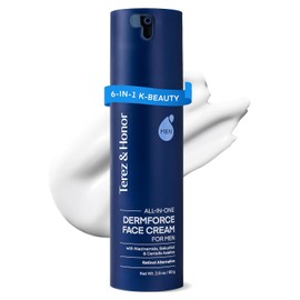 TEREZ&HONOR 6-in-1 Face Cream for Men: Korean DermForce Anti-Aging Moisturizer with Niacinamide, Bakuchiol & 5-CICA – Hydrates, Smooths & Helps Reduce Wrinkles, Dark Circles & Eye Bags – 2.8oz / 80g