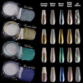 Teenitor Chrome Nail Powder, Nail Chrome Powder for Nails with Nail Art Stickers, White Chrome Nail Powder Pearl Chrome Nail Powder Mermaid Chrome Nail Powder