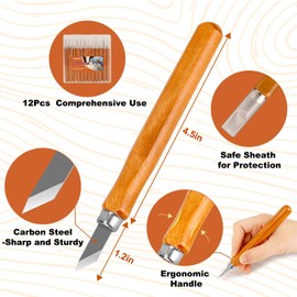Wood Carving Tools, 14Pcs Wood Carving Knife Kit Carbon Steel, Wood Chisels Set for Pumpkins Soap Sculpture Carving DIY (12 Styles)