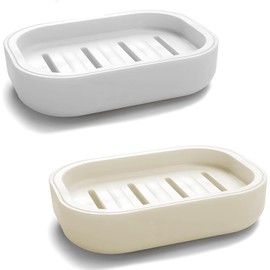 YQQPODYV 2Pcs Soap Dish, Portable, Non-Slip, Dry, Suitable for Bathroom, Kitchen, Easy Cleaning (White & Grey)