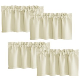 NICETOWN 4 Panels Kitchen Valance for Windows, Farmhouse Rod Pocket Thermal Insulated Short Valance Curtain for Living Room Bedroom Laundry Country Rustic Cafe Curtains, 42" x 16", Beige